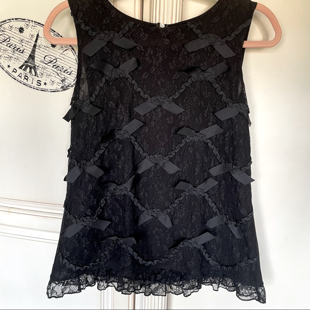ribbon bow sleeveless lace black tank